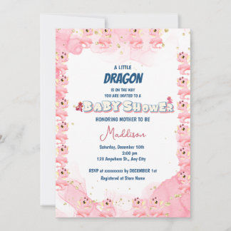 Pink Princess Drachen-Baby-Party Einladung