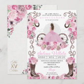 Pink Princess Dress & Boots Quinceañera Einladung (Vorne/Hinten)
