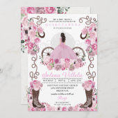 Pink Princess Dress & Boots Quinceañera Einladung (Vorne/Hinten)