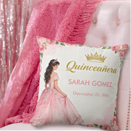 Pink Princess Dress Gold Tiara Quinceañera Kissen
