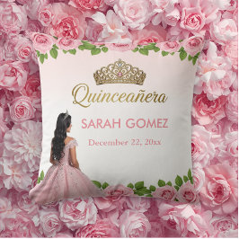 Pink Princess Dress Gold Tiara Quinceañera Kissen