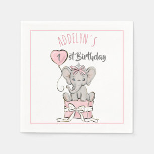 Pink Princess Elephant Child's Birthday Balloon Serviette