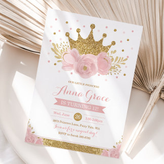 Pink Princess Fairytale Crown Party Einladung