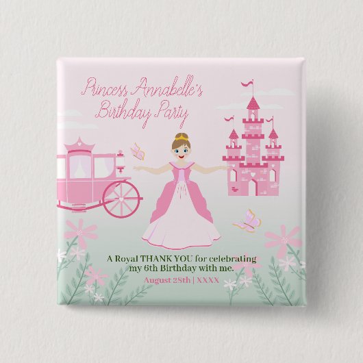 Pink Princess Fantasy Birthday Party Button (Vorderseite)