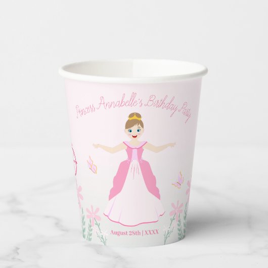 Pink Princess Fantasy Birthday Party Pappbecher (Links)