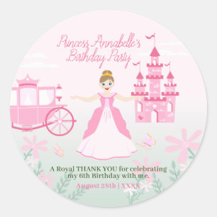 Pink Princess Fantasy Birthday Party Runder Aufkleber