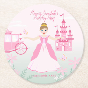 Pink Princess Fantasy Birthday Party Runder Pappuntersetzer