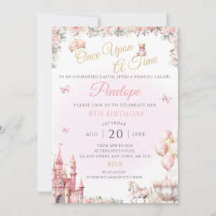 Pink Princess Geburtstagsparty lädt Fairy Tale ein Einladung