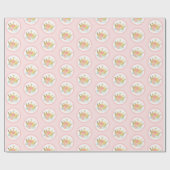 Pink Princess Gold Crown & Pastell Blume Geburtsta Geschenkpapier (Flach)