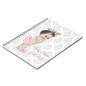Pink Princess Gray Damask Baby Showroom Gästebuch Notizblock (Linke Seite)