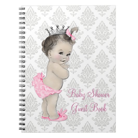 Pink Princess Gray Damask Baby Showroom Gästebuch Notizblock (Vorderseite)