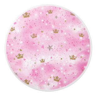 Pink Princess Hearts Stars Kronen Glitzer Sparkass Keramikknauf