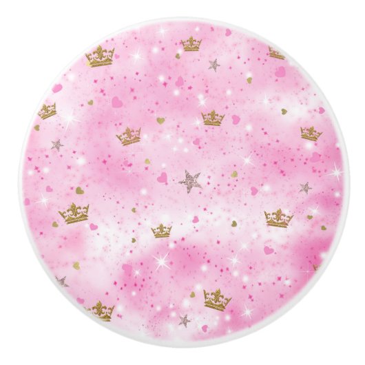 Pink Princess Hearts Stars Kronen Glitzer Sparkass Keramikknauf (Vorderseite)