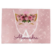 Pink Princess Kitten Rose Gold Blush Pink Glitzer Große Geschenktüte (Rückseite)
