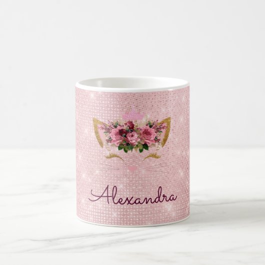 Pink Princess Kitten Rose Gold Blush Pink Glitzer Kaffeetasse (Mittel)