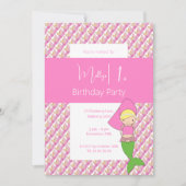 Pink Princess Mermaid 1. Geburtstag Party Einladung (Vorderseite)