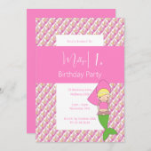 Pink Princess Mermaid 1. Geburtstag Party Einladung (Vorne/Hinten)