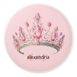 Pink Princess Monogram Tiara Girly Ceramic Knob Keramikknauf
