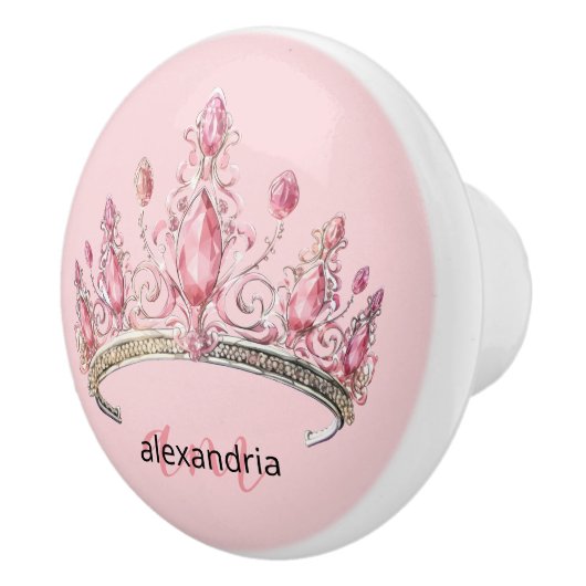 Pink Princess Monogram Tiara Girly Ceramic Knob Keramikknauf (Rechts)