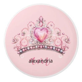 Pink Princess Monogram Tiara Girly Ceramic Knob Keramikknauf