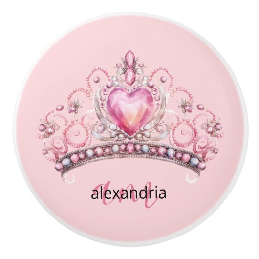 Pink Princess Monogram Tiara Girly Ceramic Knob Keramikknauf (Vorderseite)