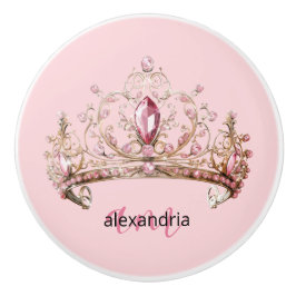 Pink Princess Monogram Tiara Girly Ceramic Knob Keramikknauf