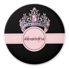 Pink Princess Monogram Tiara Girly Ceramic Knob Keramikknauf