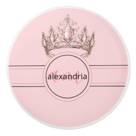 Pink Princess Monogram Tiara Girly Ceramic Knob Keramikknauf