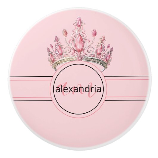 Pink Princess Monogram Tiara Girly Ceramic Knob Keramikknauf (Vorderseite)