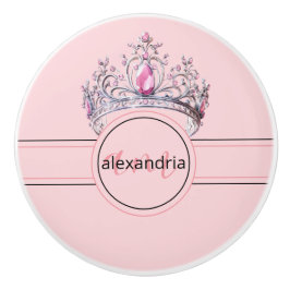 Pink Princess Monogram Tiara Girly Ceramic Knob Keramikknauf