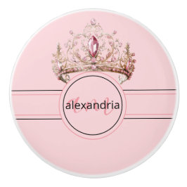 Pink Princess Monogram Tiara Girly Ceramic Knob Keramikknauf