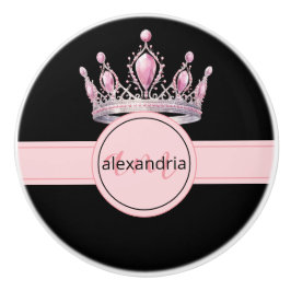 Pink Princess Monogram Tiara Girly Ceramic Knob Keramikknauf