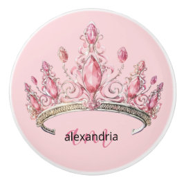 Pink Princess Monogram Tiara Girly Ceramic Knob Keramikknauf