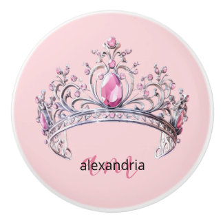 Pink Princess Monogram Tiara Girly Ceramic Knob Keramikknauf