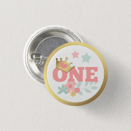 Pink Princess "One" Crown Baby Girl Erster Geburts Button