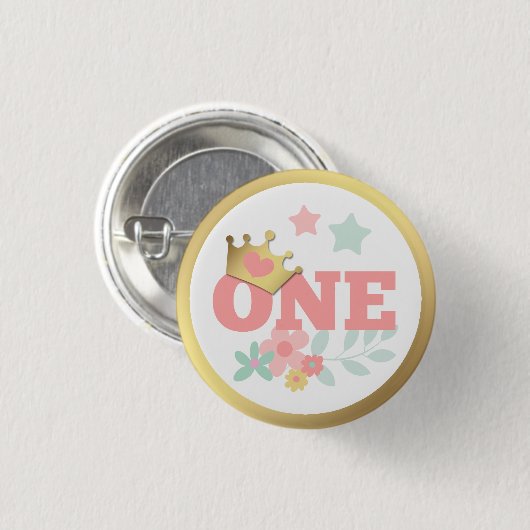 Pink Princess "One" Crown Baby Girl Erster Geburts Button (Vorne & Hinten)