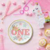 Pink Princess "One" Crown Baby Girl Erster Geburts Pappteller (Party)