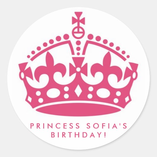 Pink Princess Party Tiara Gefallen Stickers (Vorderseite)