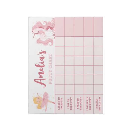 Pink Princess Potty Chart Personalisiert Name Task Notizblock (Rotiert)