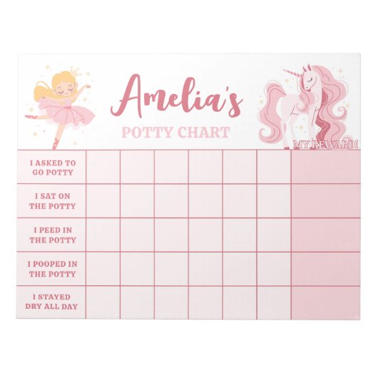 Pink Princess Potty Chart Personalisiert Name Task Notizblock (Vorderseite)