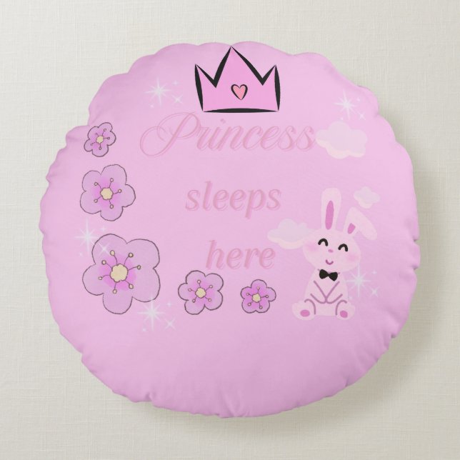 Pink Princess Round Pillow for Kids Rundes Kissen (Vorderseite)
