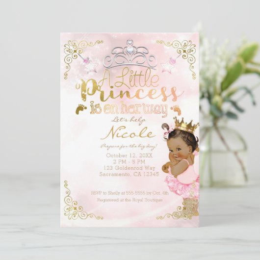Pink Princess Sparkle Tutu & Crown Babydusche Einladung (Stehend Vorderseite)