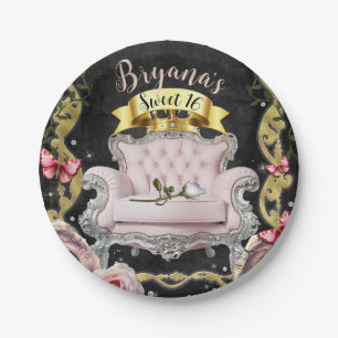 Pink Princess Stuhl Rosen & Schmetterlinge Sweet 1 Pappteller