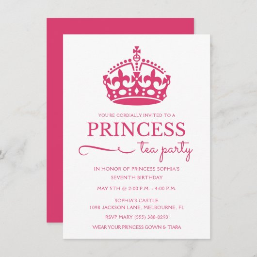 Pink Princess Tea Party Geburtstag Einladungen (Vorne/Hinten)