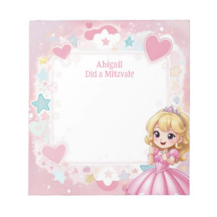 Pink Princess Thema Blonde Personalisiert Mitzvah Notizblock