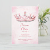 Pink Princess Tiara Fairytale Birthday Party Einladung (Stehend Vorderseite)