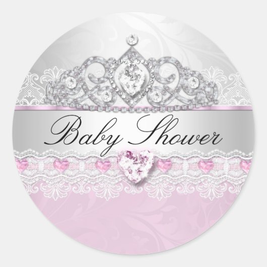 Pink Princess Tiara & Lace Baby Shower Stickers (Vorderseite)