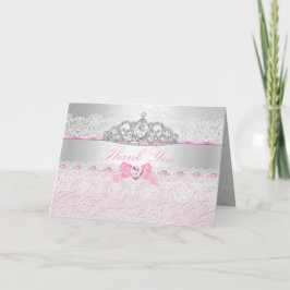 Pink Princess Tiara & Lace Danke Karte
