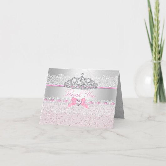 Pink Princess Tiara & Lace Danke Karte (Vorderseite)