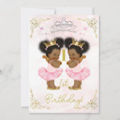 Pink Princess Tutu Crown Twin Dark Skin Birthday Einladung (Rückseite)